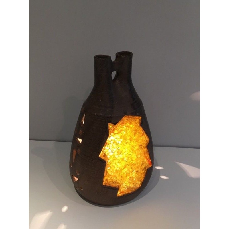Unusual Ceramic & Amber Glass Table Lamp, circa 1970