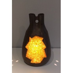 Unusual Ceramic & Amber Glass Table Lamp, circa 1970