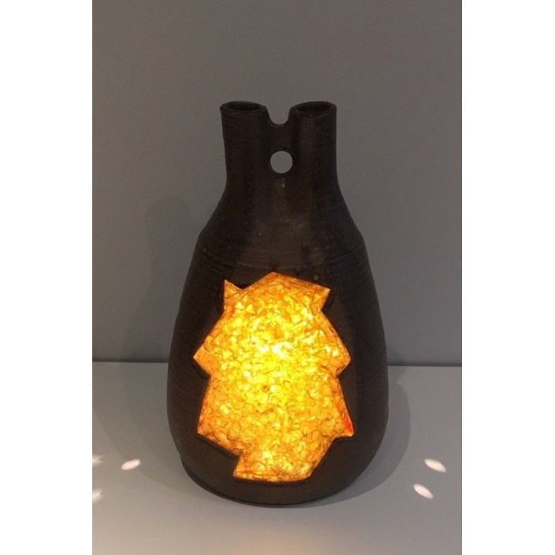Unusual Ceramic & Amber Glass Table Lamp, circa 1970