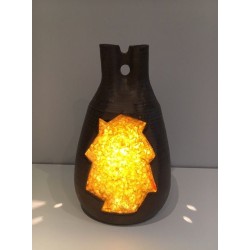 Unusual Ceramic & Amber Glass Table Lamp, circa 1970