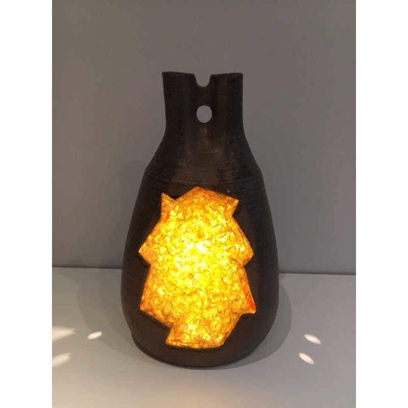 Lampe Céramique et Verre Jaune Orangé, vers 1970