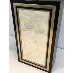 Grande Lampe Bois Laqué Noir, Dorure et Nacre, Travail Français, vers 1970