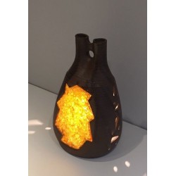Unusual Ceramic & Amber Glass Table Lamp, circa 1970
