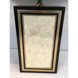 Tall Black Lacquered Wood, Gilt & Nacre Table Lamp, French, circa 1970