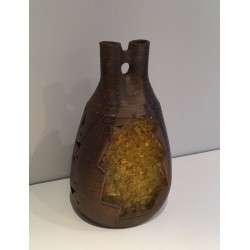 Unusual Ceramic & Amber Glass Table Lamp, circa 1970