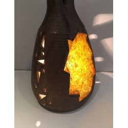 Unusual Ceramic & Amber Glass Table Lamp, circa 1970