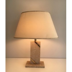 Lampe Travertin avec Incrustation de Laiton, vers 1970
