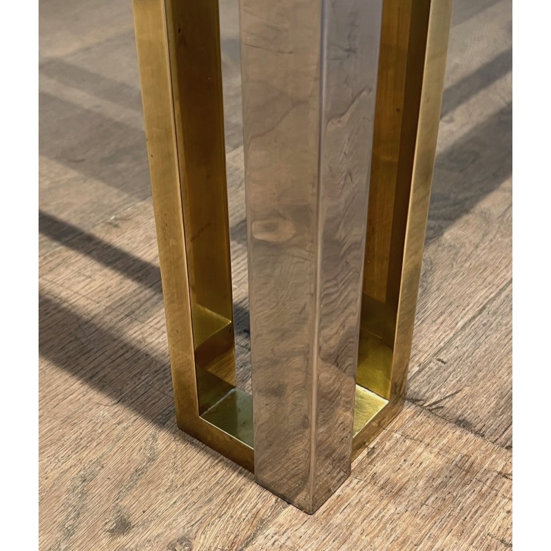 Bicolour Rectangular Coffee Table in Chrome and Brass with a Glass Top, Willy Rizzo, French Work, 1970s.