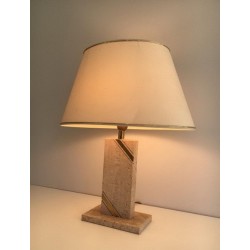 Lampe Travertin avec Incrustation de Laiton, vers 1970
