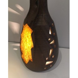 Unusual Ceramic & Amber Glass Table Lamp, circa 1970