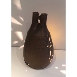 Unusual Ceramic & Amber Glass Table Lamp, circa 1970
