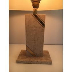 Travertine Table Lamp with Brass Inlay, circa 1970