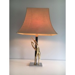 Sculptural Bronze & Chrome Table Lamp with Birds, circa 1970