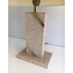 Lampe Travertin avec Incrustation de Laiton, vers 1970