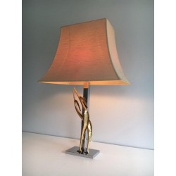 Sculptural Bronze & Chrome Table Lamp with Birds, circa 1970