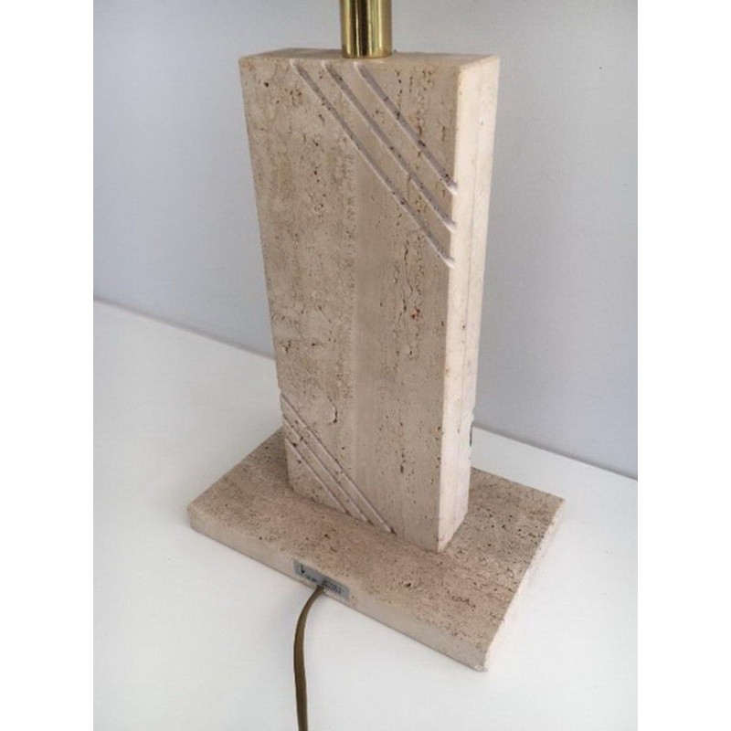 Lampe Travertin avec Incrustation de Laiton, vers 1970
