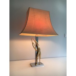 Sculptural Bronze & Chrome Table Lamp with Birds, circa 1970