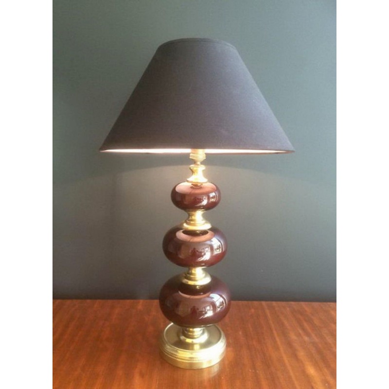 Red Glass & Brass Table Lamp, French Work, circa 1960