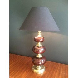 Red Glass & Brass Table Lamp, French Work, circa 1960