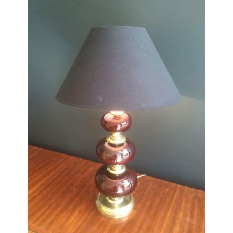 Lampe Verre Rouge et Laiton, Travail Français, vers 1960