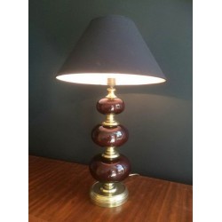 Lampe Verre Rouge et Laiton, Travail Français, vers 1960