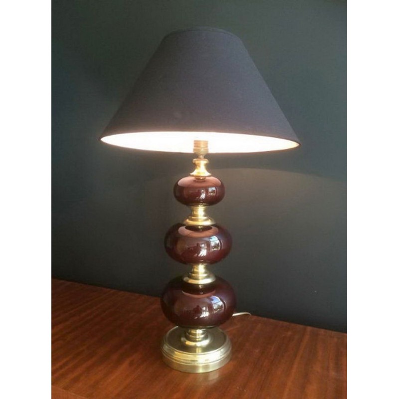 Lampe Verre Rouge et Laiton, Travail Français, vers 1960