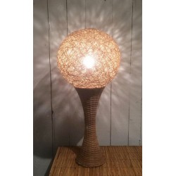 Grande Lampe de Table en Rotin, Travail Français, vers 1970 – Maison BARROIS