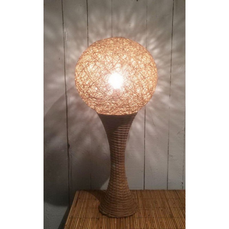 Grande Lampe de Table en Rotin, Travail Français, vers 1970 – Maison BARROIS