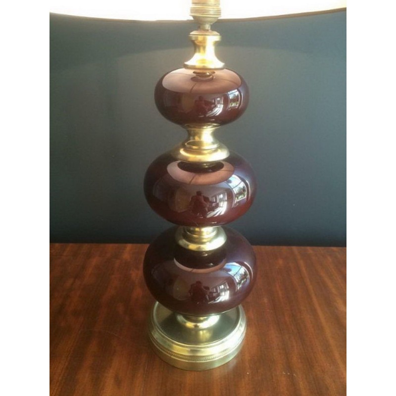 Red Glass & Brass Table Lamp, French Work, circa 1960
