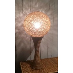 Grande Lampe de Table en Rotin, Travail Français, vers 1970 – Maison BARROIS