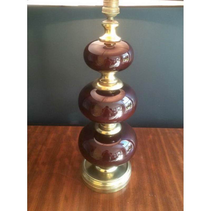 Lampe Verre Rouge et Laiton, Travail Français, vers 1960