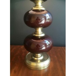 Red Glass & Brass Table Lamp, French Work, circa 1960