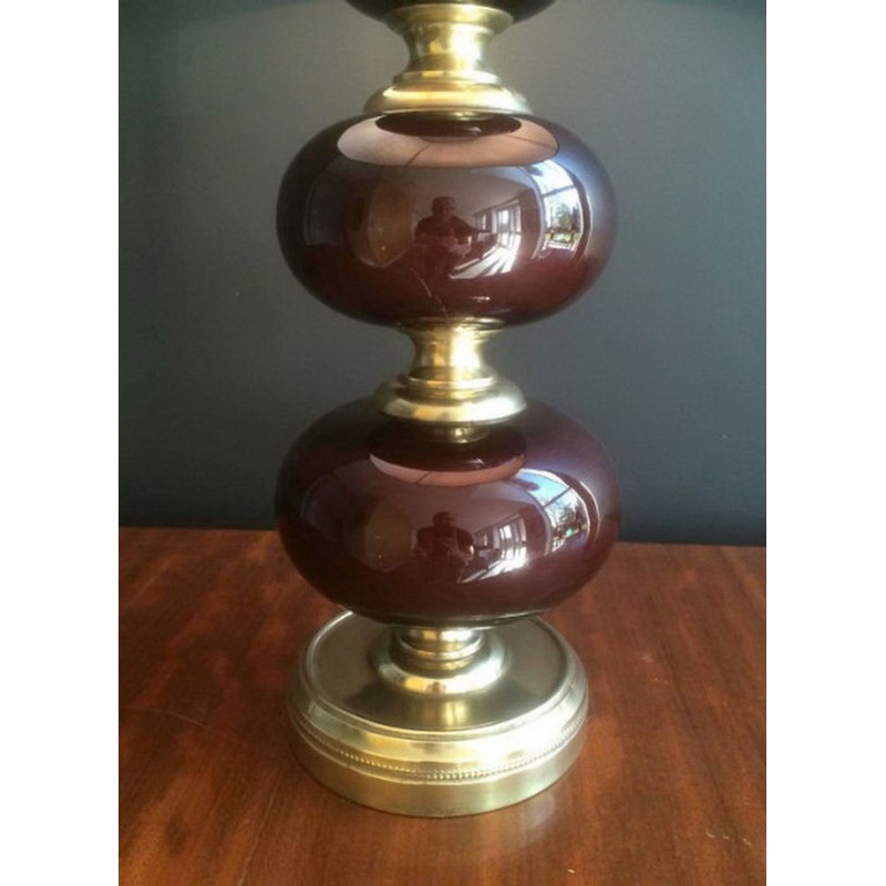 Lampe Verre Rouge et Laiton, Travail Français, vers 1960
