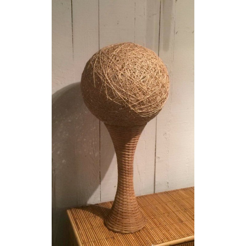Grande Lampe de Table en Rotin, Travail Français, vers 1970 – Maison BARROIS