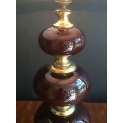 Lampe Verre Rouge et Laiton, Travail Français, vers 1960