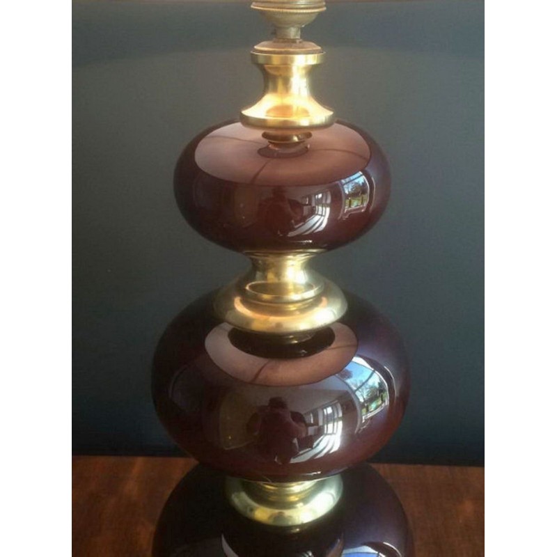 Red Glass & Brass Table Lamp, French Work, circa 1960