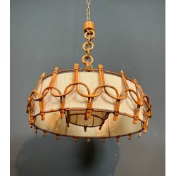 Lustre en Rotin dans le Goût d’Audoux-Minet, Travail Français, vers 1950 – Maison BARROIS