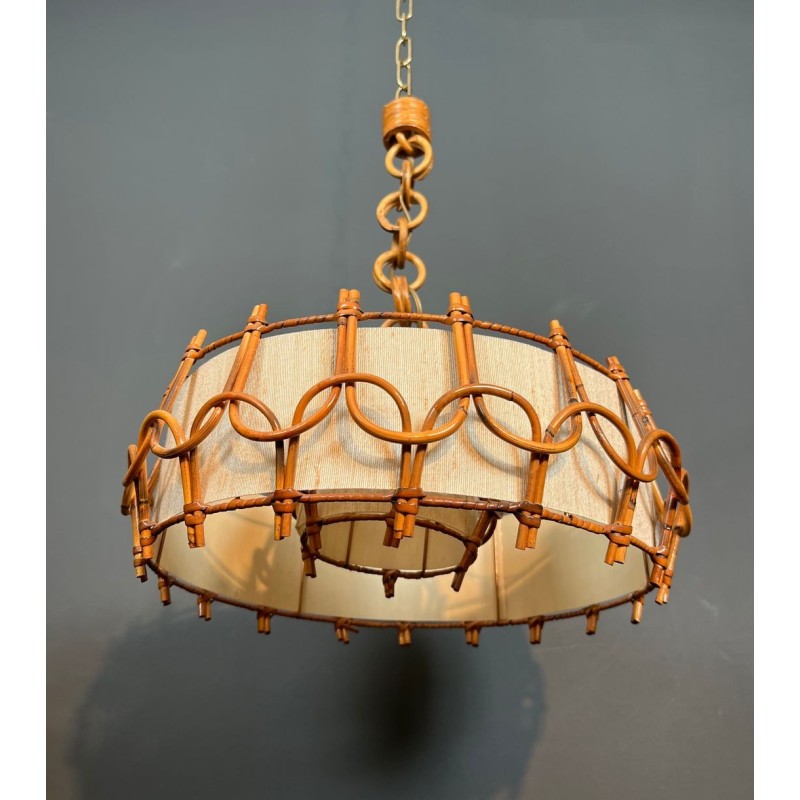 Rattan Chandelier, Style of Audoux-Minet, French Work, circa 1950 – Maison BARROIS