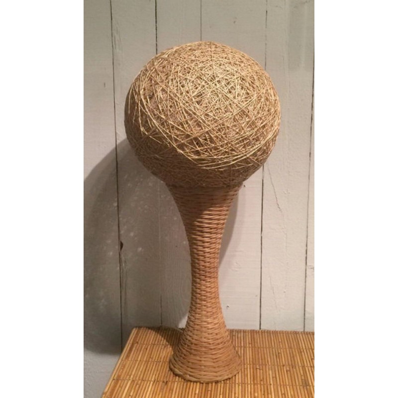 Grande Lampe de Table en Rotin, Travail Français, vers 1970 – Maison BARROIS