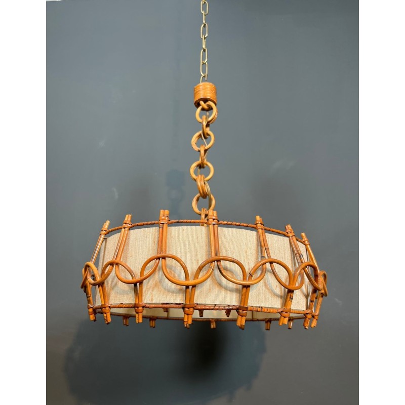 Rattan Chandelier, Style of Audoux-Minet, French Work, circa 1950 – Maison BARROIS
