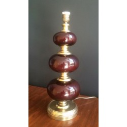 Red Glass & Brass Table Lamp, French Work, circa 1960