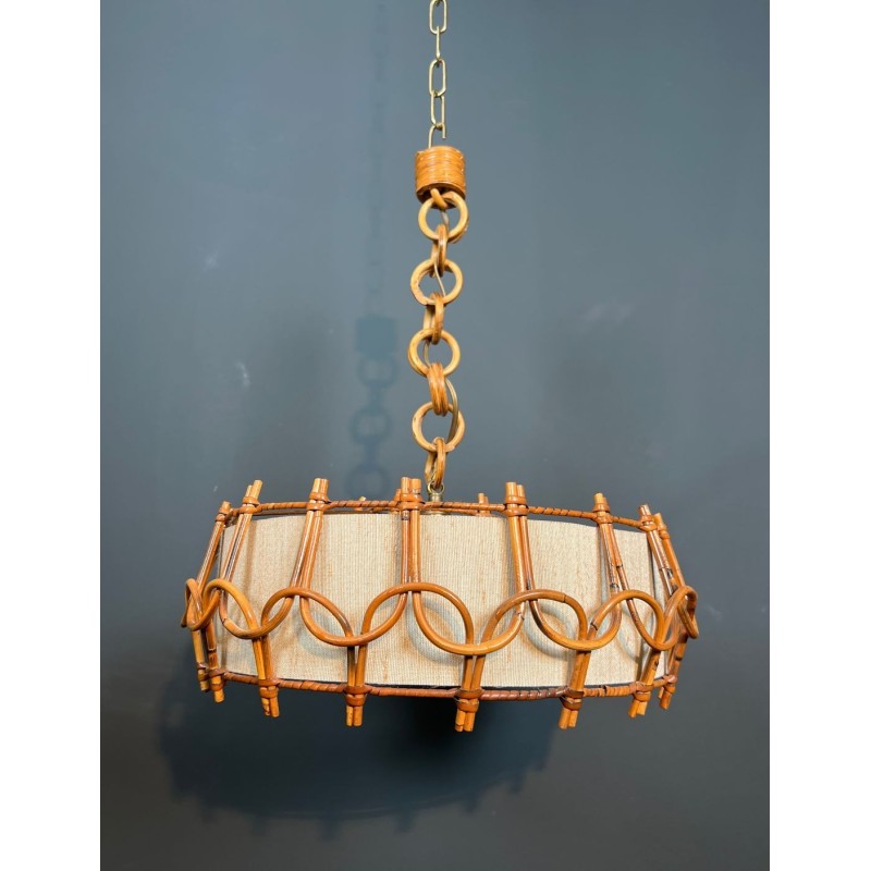 Lustre en Rotin dans le Goût d’Audoux-Minet, Travail Français, vers 1950 – Maison BARROIS