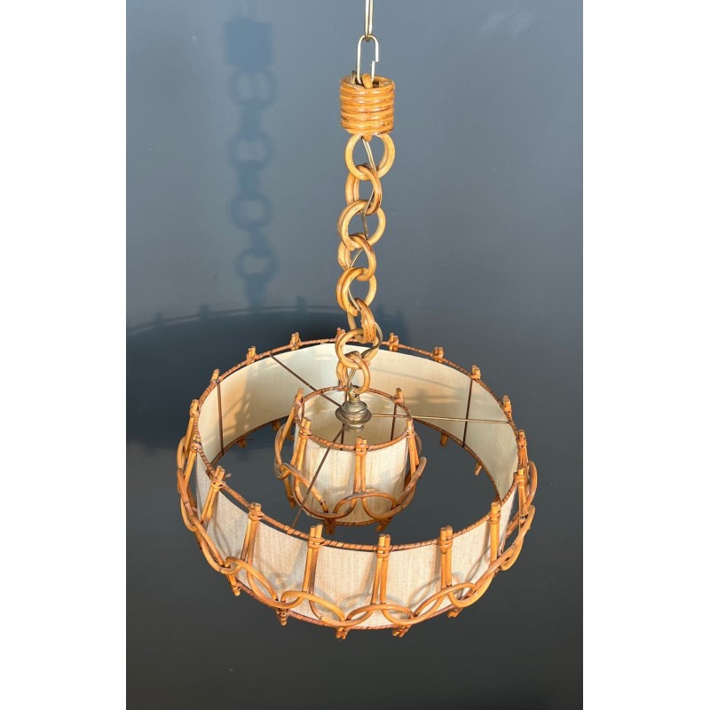 Rattan Chandelier, Style of Audoux-Minet, French Work, circa 1950 – Maison BARROIS