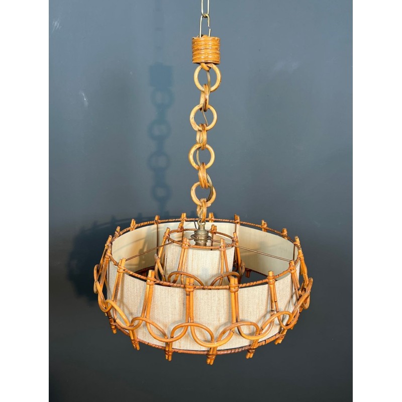 Lustre en Rotin dans le Goût d’Audoux-Minet, Travail Français, vers 1950 – Maison BARROIS