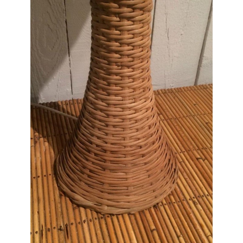 Grande Lampe de Table en Rotin, Travail Français, vers 1970 – Maison BARROIS
