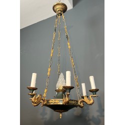 Empire Chandelier, Green Tôle & Gilt Bronze, French Work, circa 1920 – Maison BARROIS