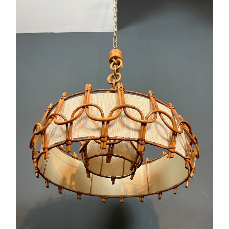 Rattan Chandelier, Style of Audoux-Minet, French Work, circa 1950 – Maison BARROIS