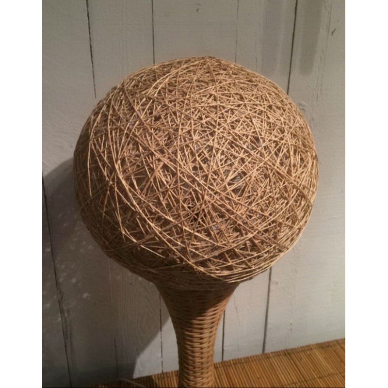 Grande Lampe de Table en Rotin, Travail Français, vers 1970 – Maison BARROIS