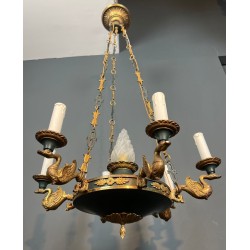 Empire Chandelier, Green Tôle & Gilt Bronze, French Work, circa 1920 – Maison BARROIS