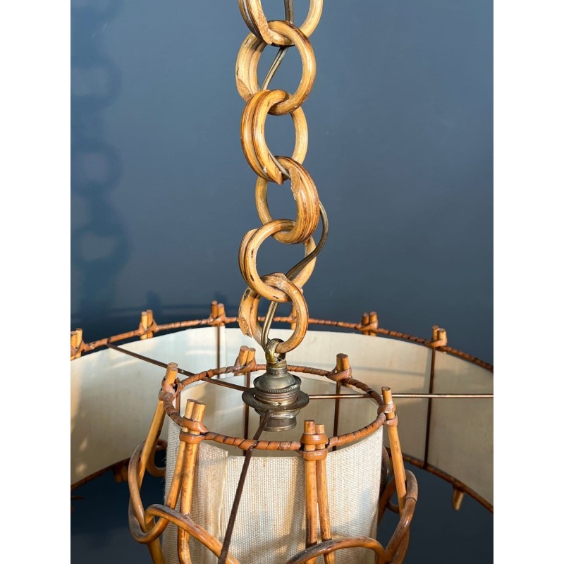 Lustre en Rotin dans le Goût d'Adrien Audoux et Frida Minet (Audoux-Minet)